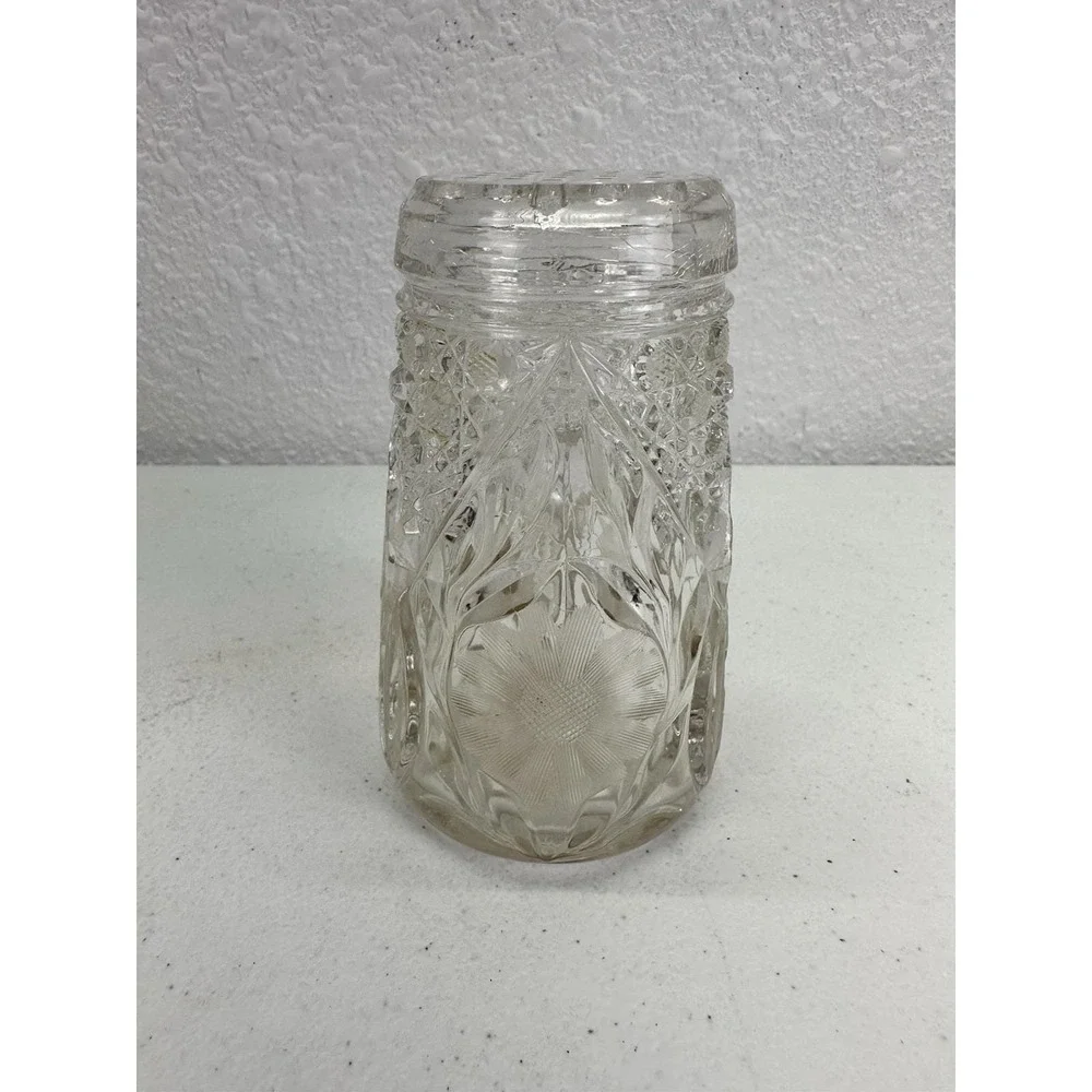 Antique McKee Innovation Glass Sugar Shaker Cork Bottom Floral Pressed Glass